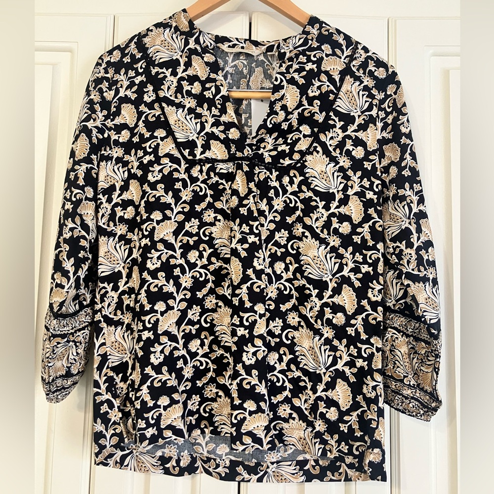Soft Surroundings Libson Floral Adrian Peasant V-Neck Blouse Size XS NWT